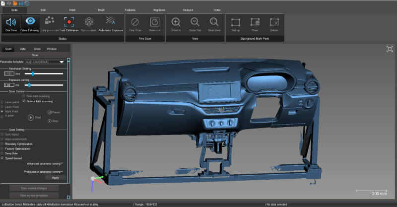 point cloud of instrument panel